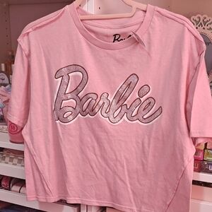 Barbie Pink Short Sleeve Tee with Bling Logo - Cropped Size M